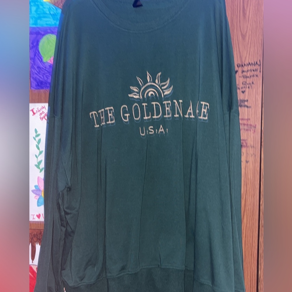SHEIN dark green with gold yellow text sweatshirt